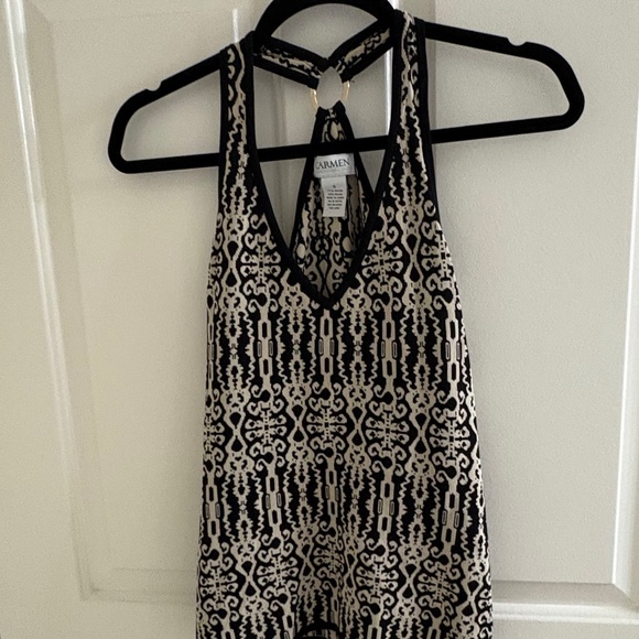 Black & Beige Printed Halter Tank Top w/ Gold Ring Detail – Size S - Picture 1 of 3